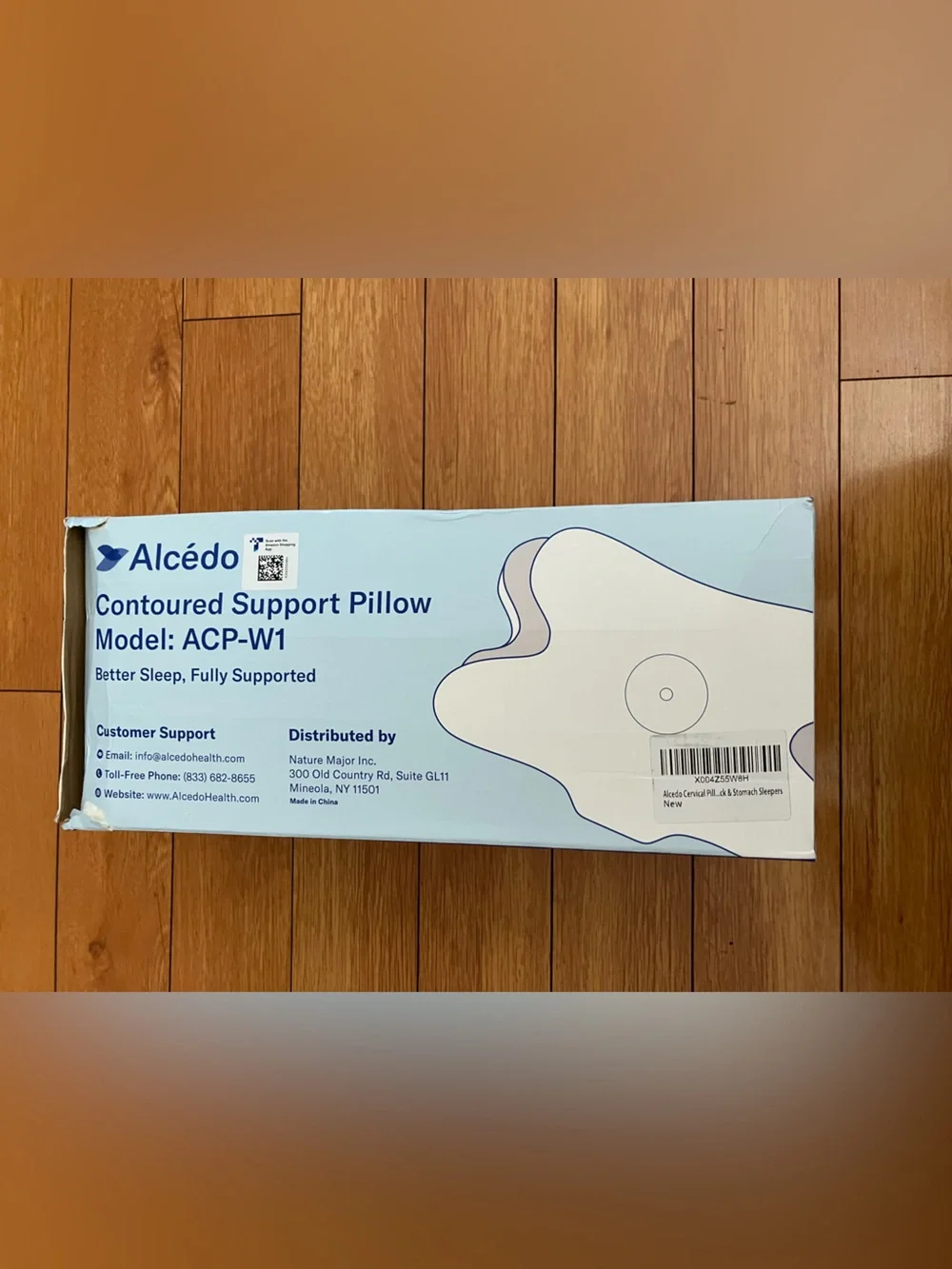 Alcedo Cervical Pillow for Cozy Sleep and Neck Pain Relief, White, Gray, SEALED